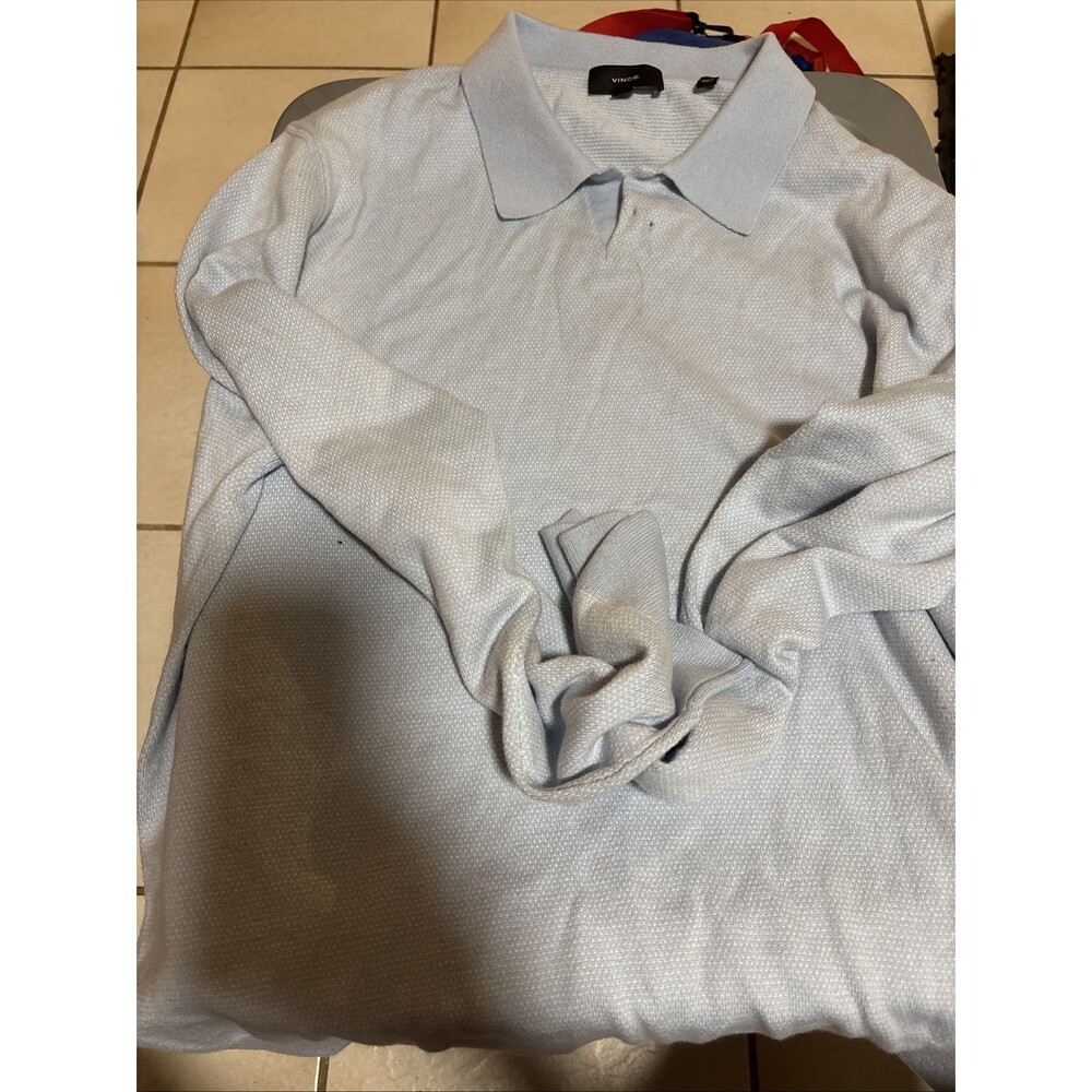 Vince Polo Shirt Men XLarge Adult Blue Long Sleeve Wool Cotton Cashmere Blend